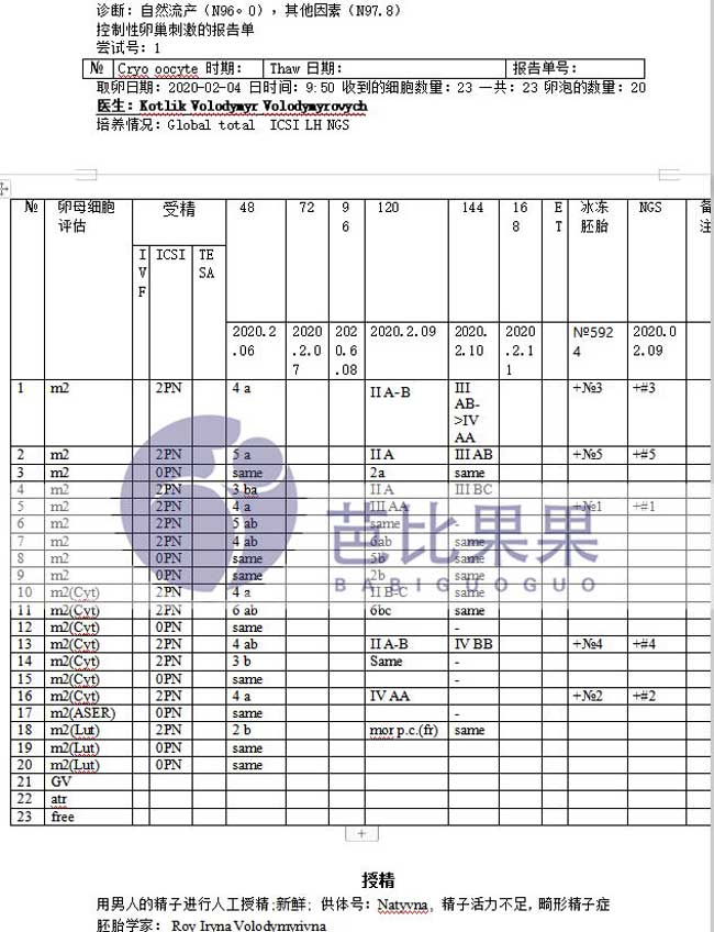 乌克兰自卵试管取卵报告